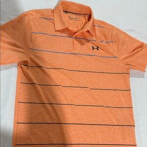 Under Armour Men's Orange Polo with Black and Blue Stripes